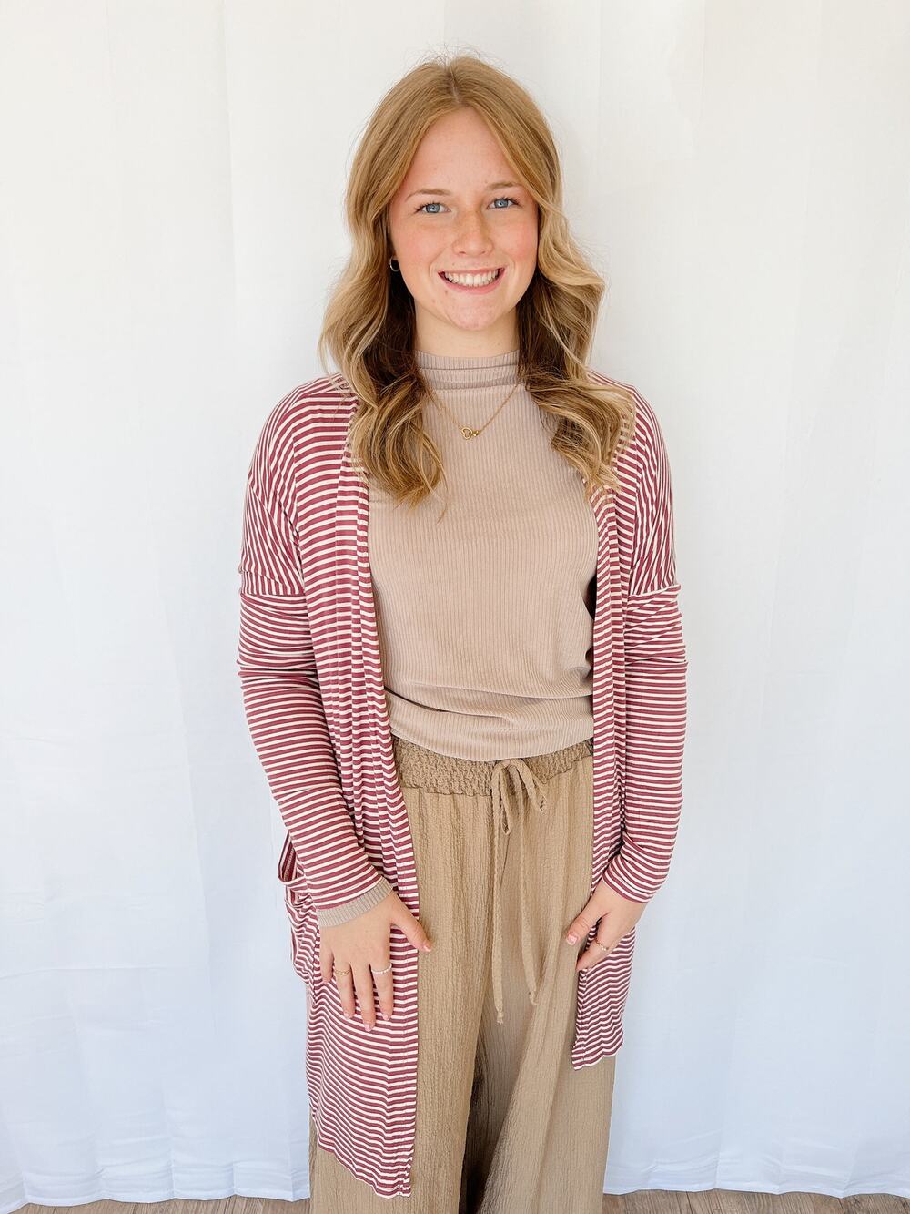 Mauve Striped Cardigan